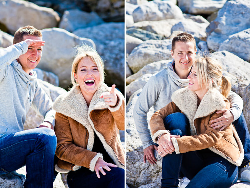 Llandudno beach engagement, couple in rocks