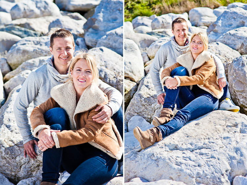 Llandudno beach engagement, couple in rocks