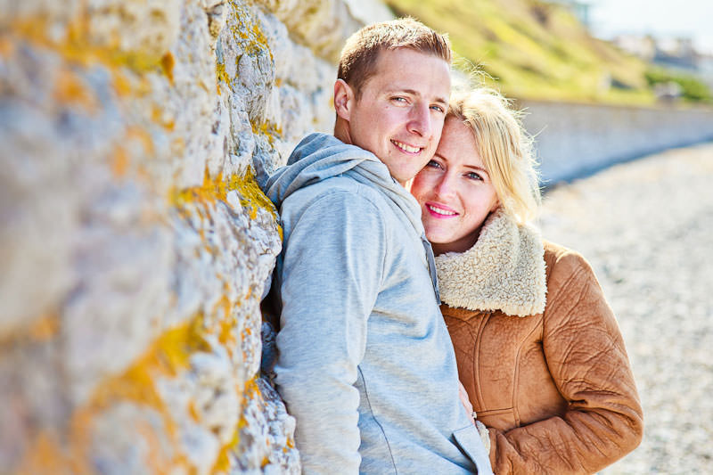 Llandudno beach engagement, against the sea wall