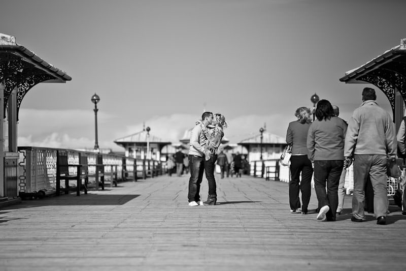 Llandudno pier engagement shoot, black and white