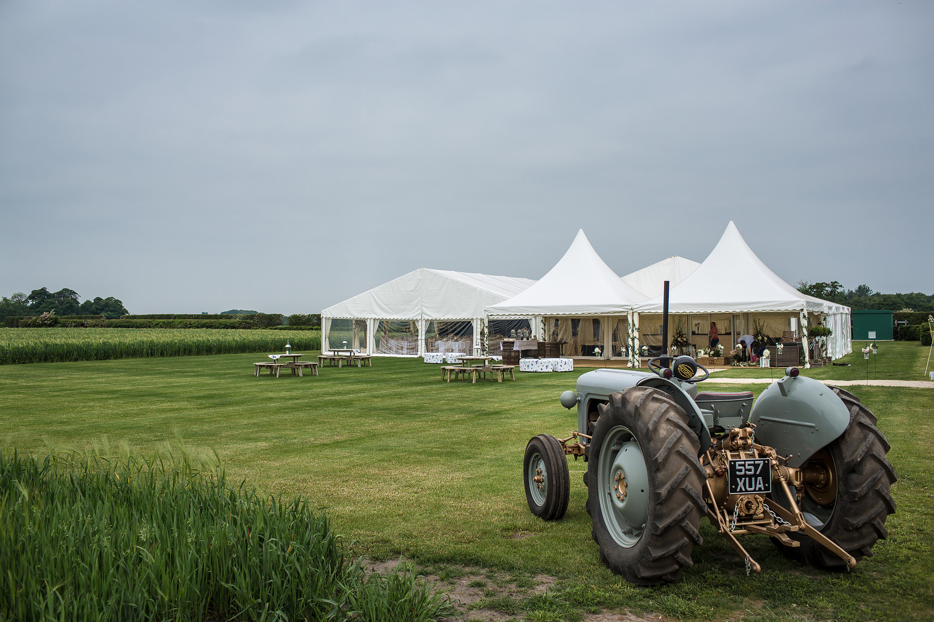 arm wedding marquee and tractor