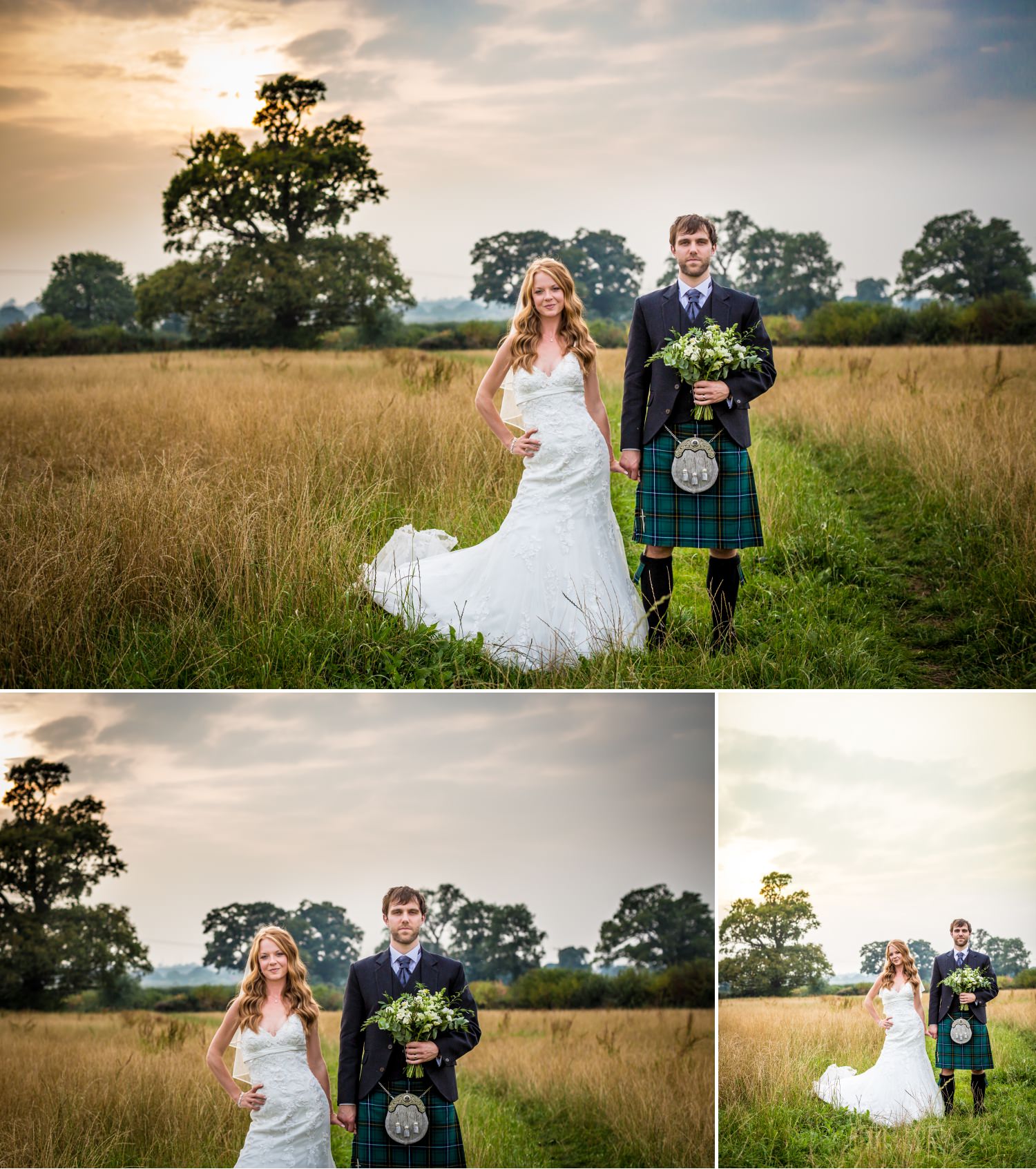 Wedding sunset pictures at Cheshire venue, Hundred House Hotel