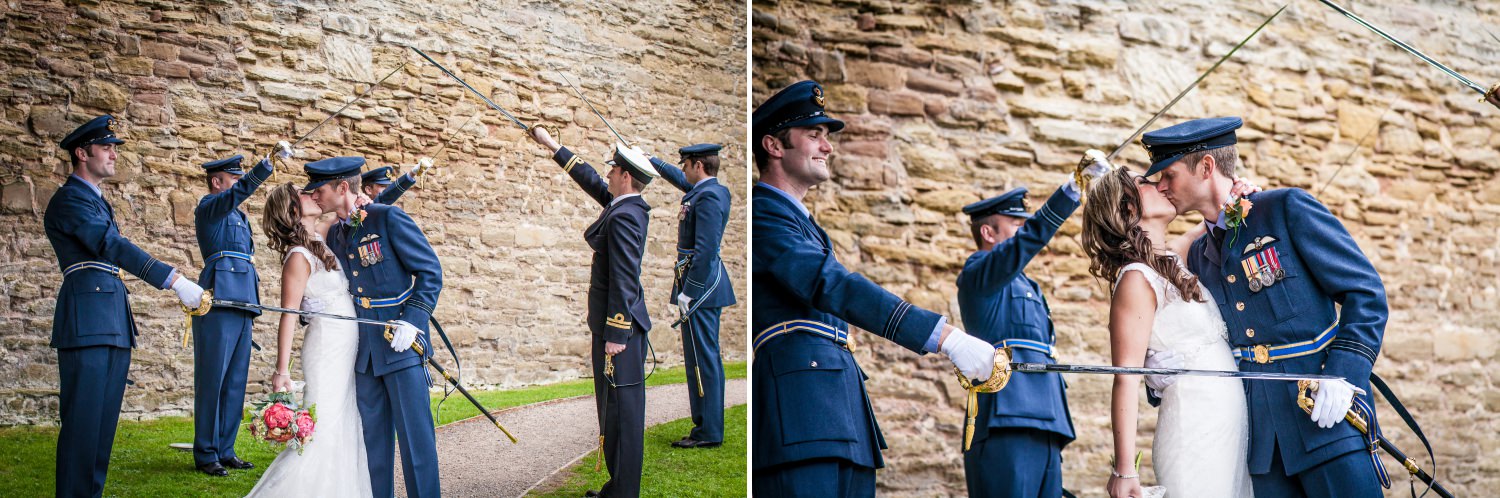 Weding Photography of RAF sworded archway in Ludlow castle, Shropshire