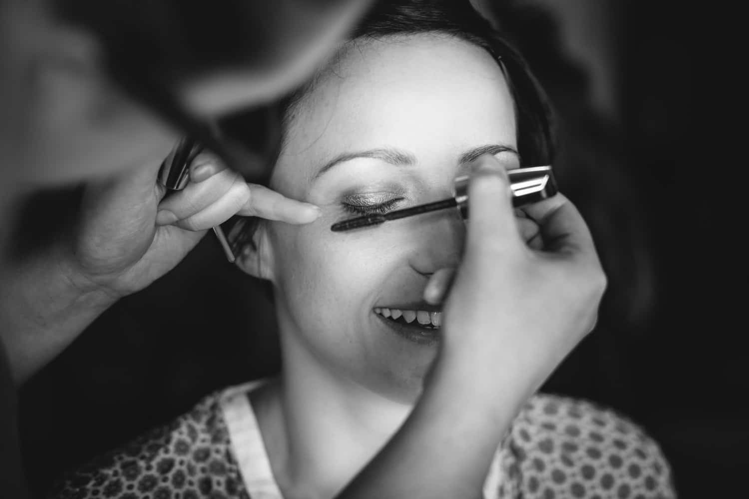 wedding photography black and white of the bride getting ready north wales 